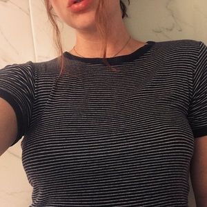 Navy Blue and White Striped Brandy Melville Top